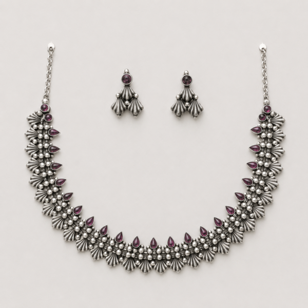 Floral Oxidised Necklace Set