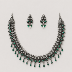 Green Stone Oxidised Set